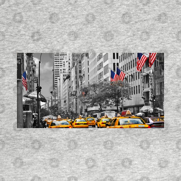 yellow cabs on 5th Ave with Stars and Stripes by jalfc46